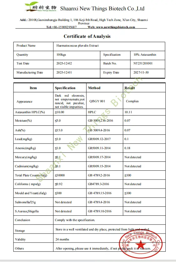 COA for Astaxanthin-Enriched Krill Oil