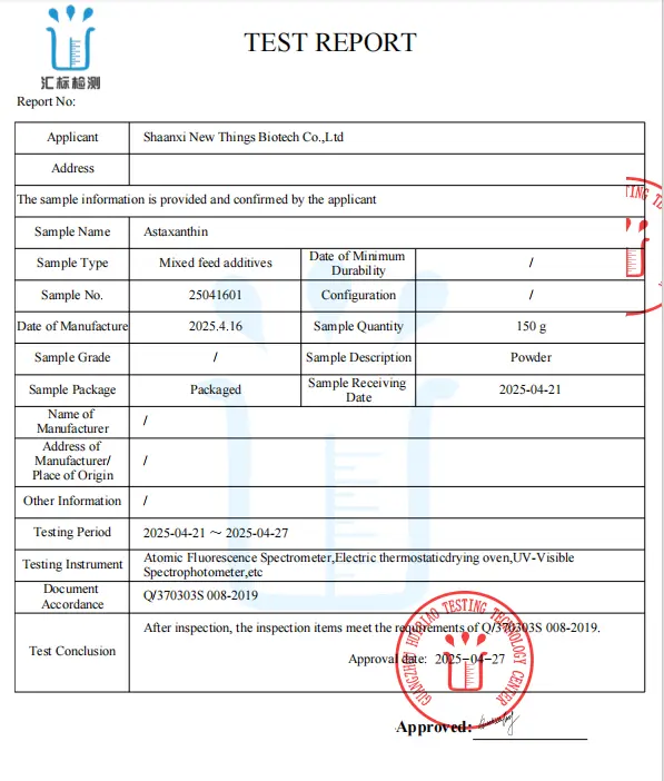 testing report for Astaxanthin Powder Bulk testing report for Astaxanthin Powder Bulk