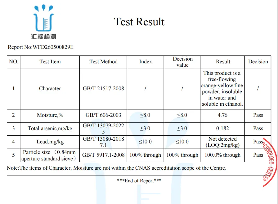 testing report for zeaxanthin beadlets powder testing report for zeaxanthin beadlets powder